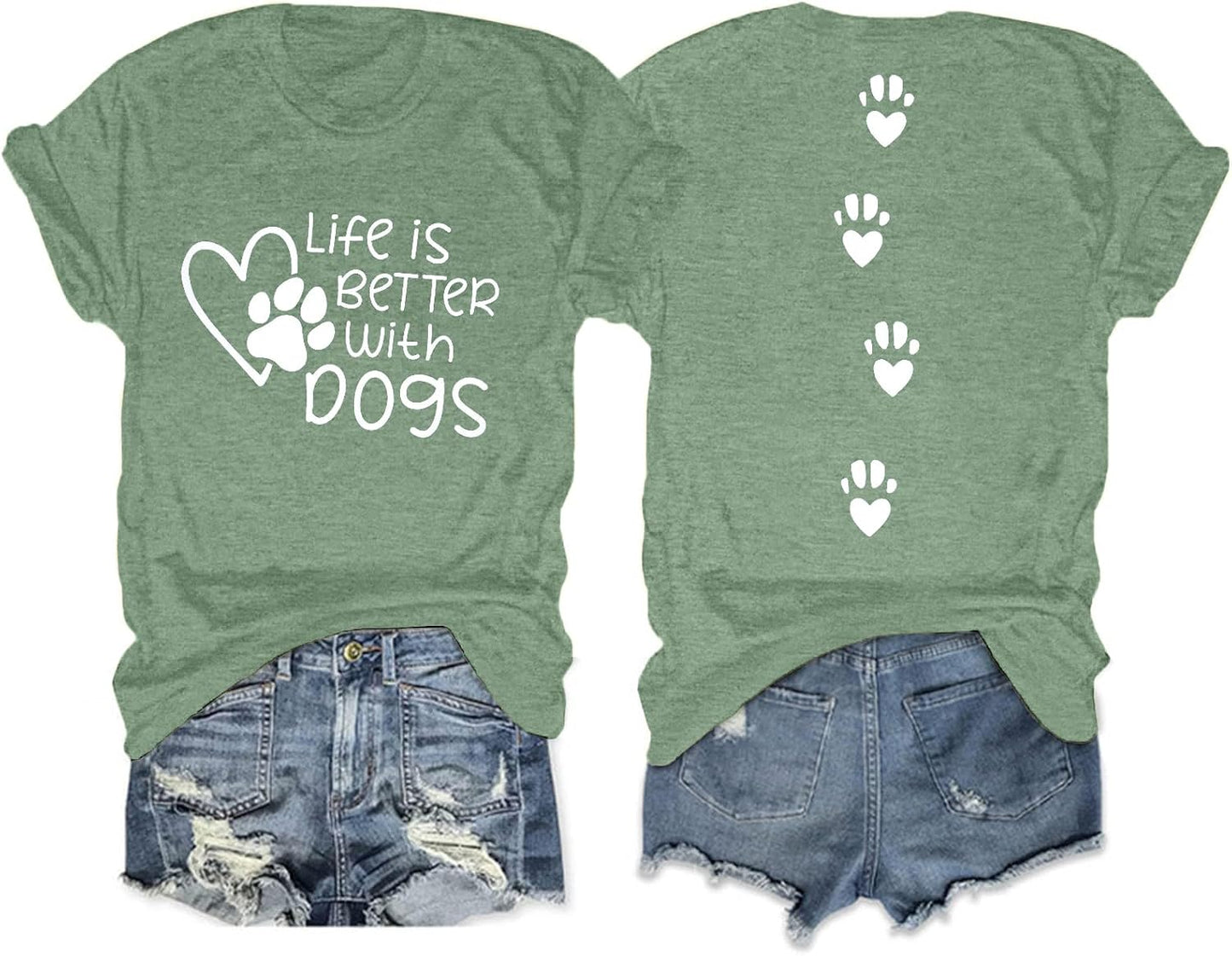 Dog Shirt Dogs Mom Shirts: Women Life is Better with Dogs T Shirt Funny Dog Paw Print Tee Pet Lover Animal Gift Tops