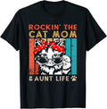 Rockin' The Cat Mom And Aunt Life Auntie Kitty Lover Retro T-Shirt