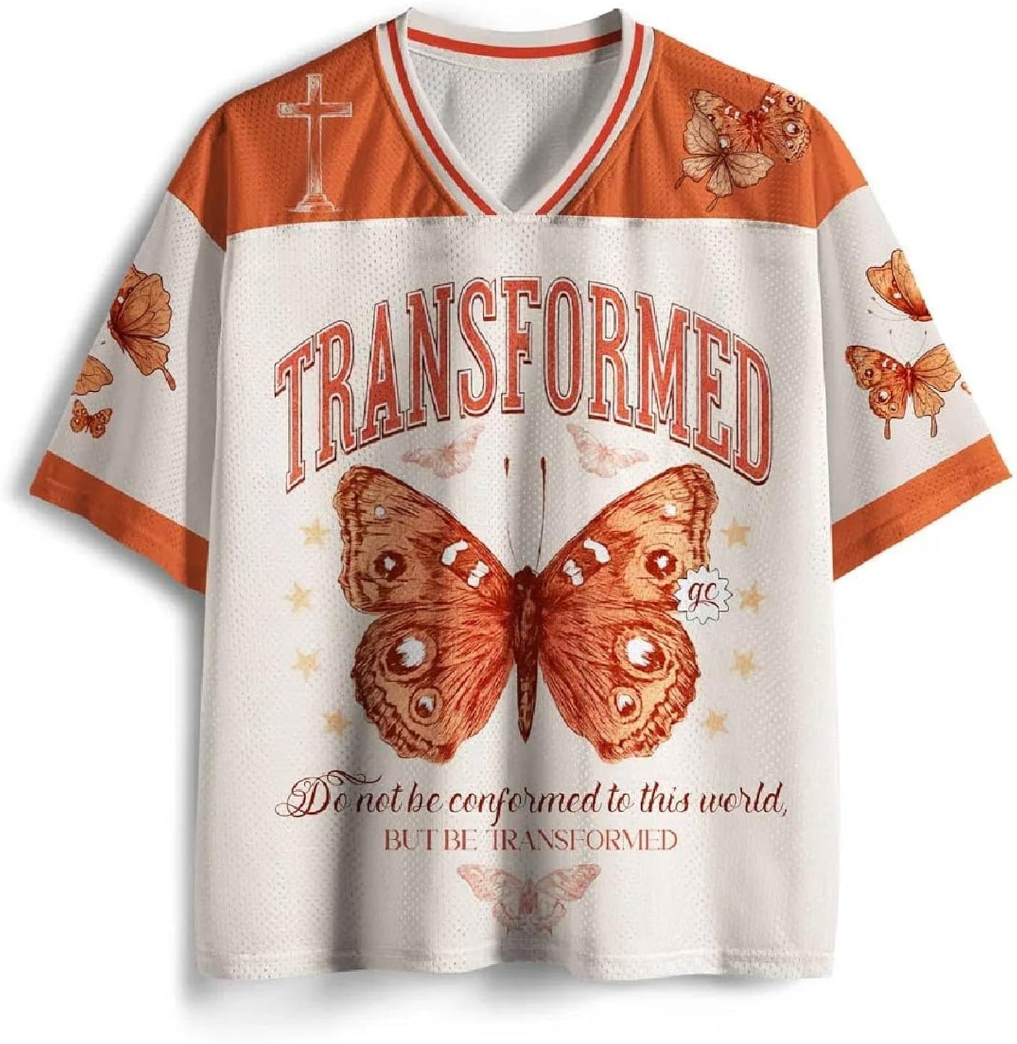 Christian Graphic Tees Oversized T-Shirt Novelty Women Men All-Over Print Mesh Jersey Transformed Butterfly