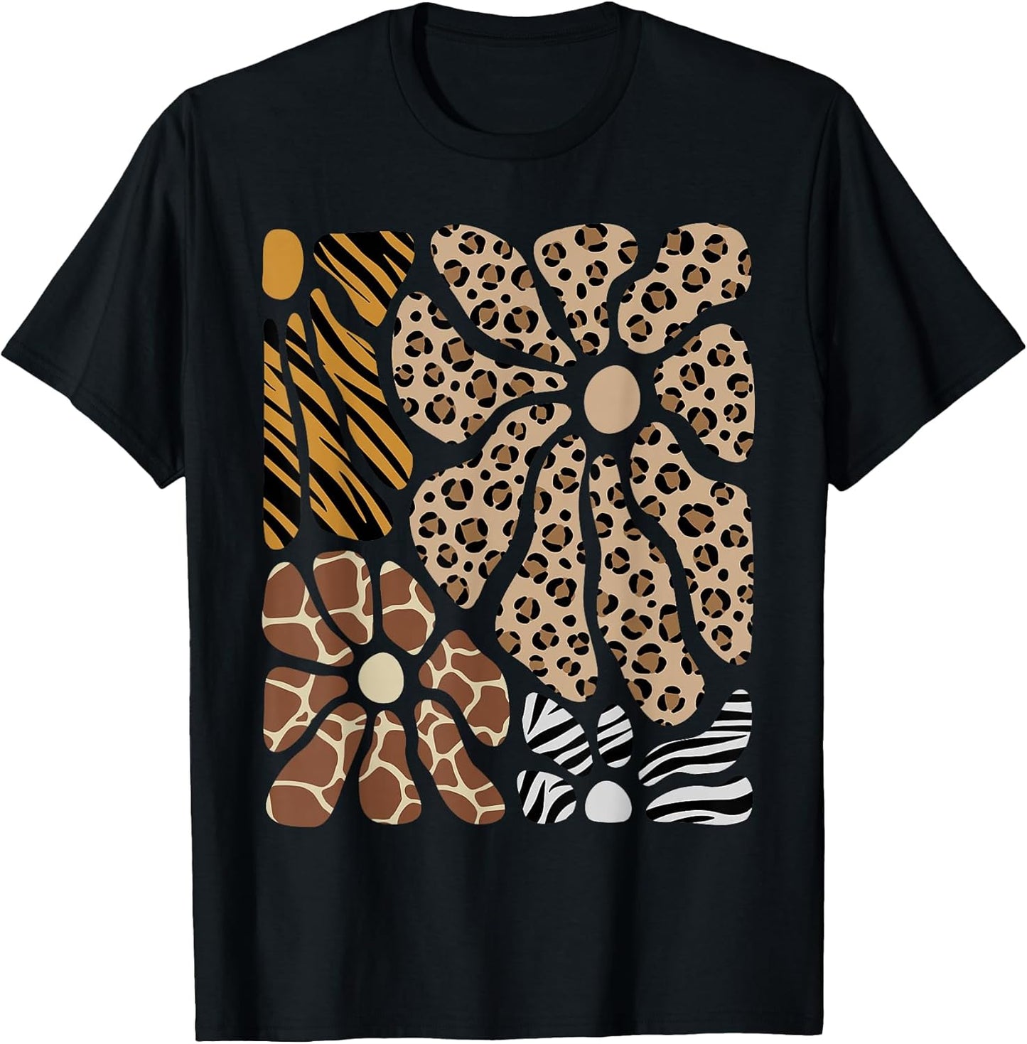 Safari Floral Boho Flowers Cute Animals Girls Leopard Print T-Shirt