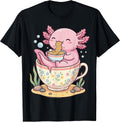 Cute Axolotl Eating Ramen In Floral Teacup