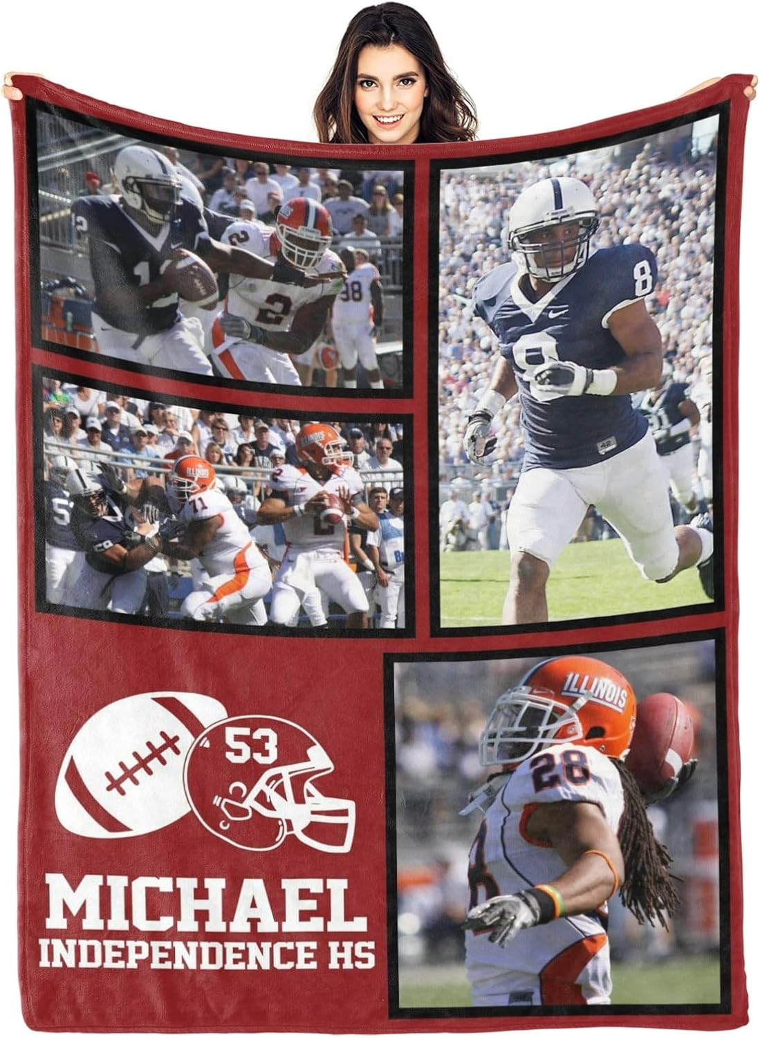 Personalized Football Blanket with Photo Team Name & Number, Custom Football Senior Night Gifts for Players, Boys, Men, Sports Lover Fans,Football Player
