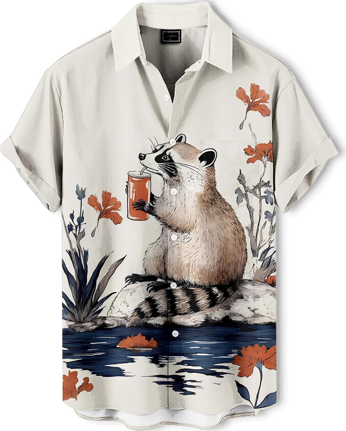 Japanese Art Style Men's Hawaiian Shirt Funny Printed Casual Short Sleeve Button Down Shirts