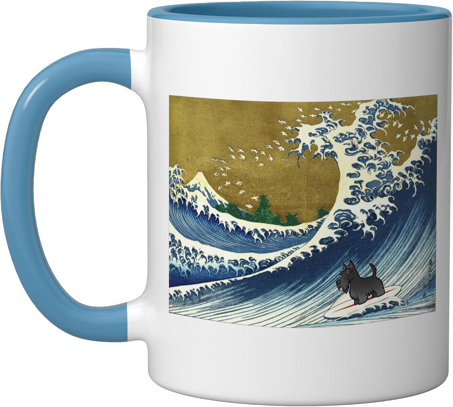 Mens Womens Kids Cute Surfing Scottish Terrier Lover Ceramic Mug, Blue/White