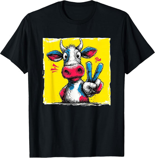 Playful Cow Lover Comic Animal Art Graphics Blue