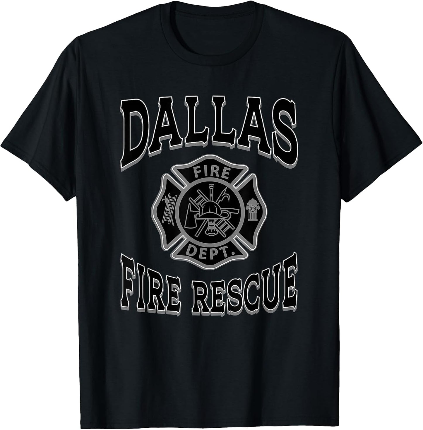 Retro Black Dallas Fire Department Flag Texas Firefighter T-Shirt