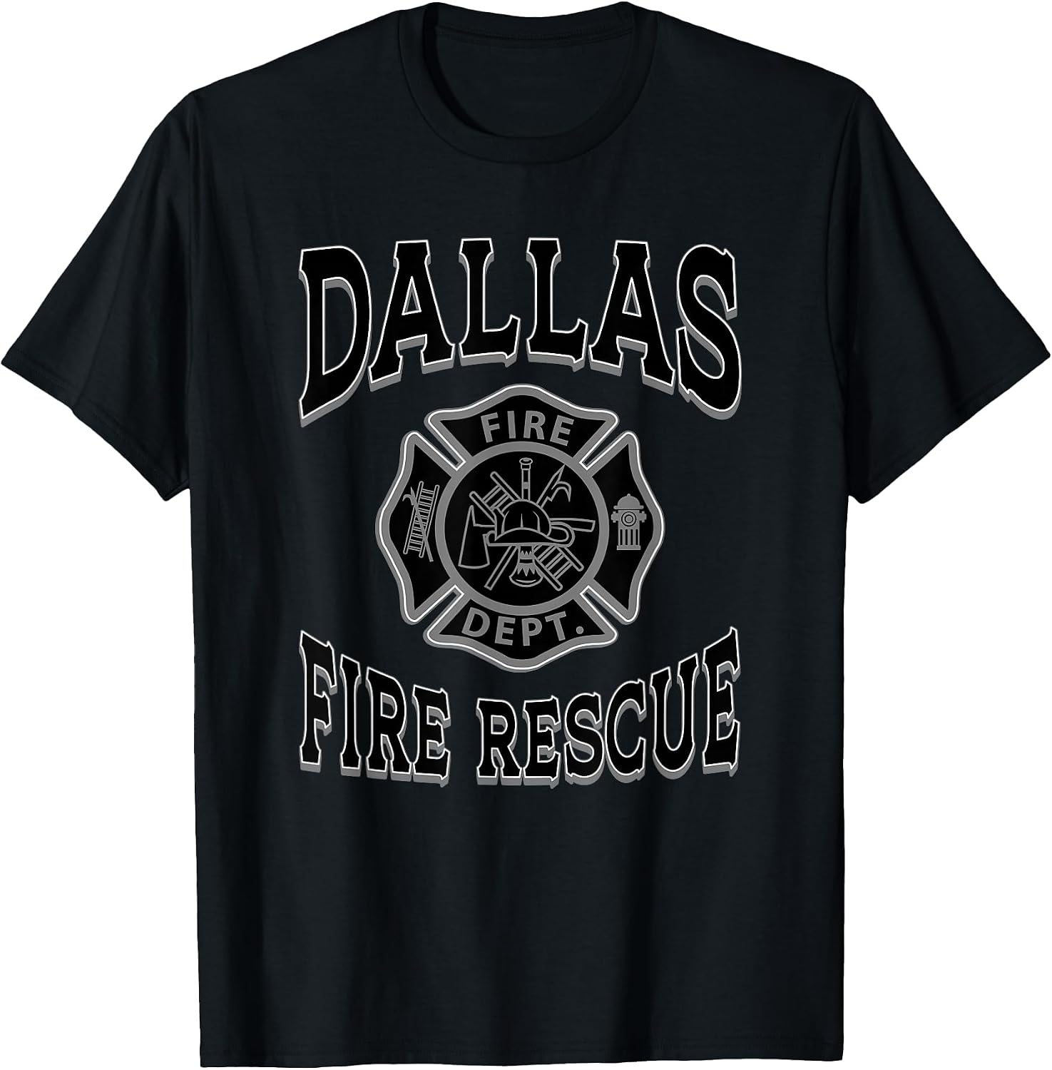 Retro Black Dallas Fire Department Flag Texas Firefighter T-Shirt