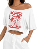 Off The Shoulder Tops for Women Going Out Short Sleeve Crop Top Boat Neck Loose T Shirt
