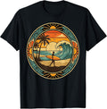 Tropical Beach Sunset Surfing Silhouette Art