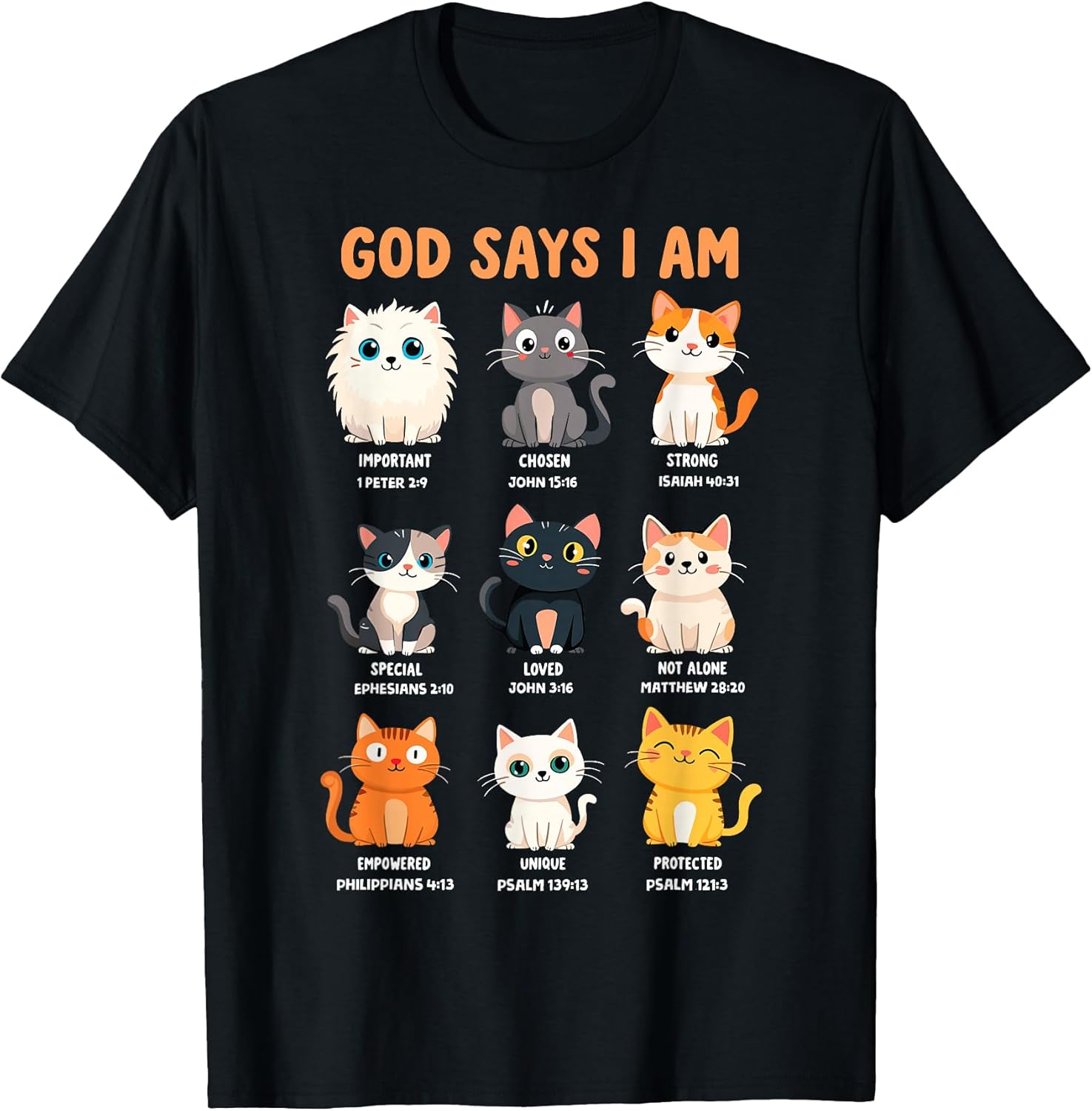God Says I'm Christian Funny Cats Bible Verse Kitty Lover T-Shirt