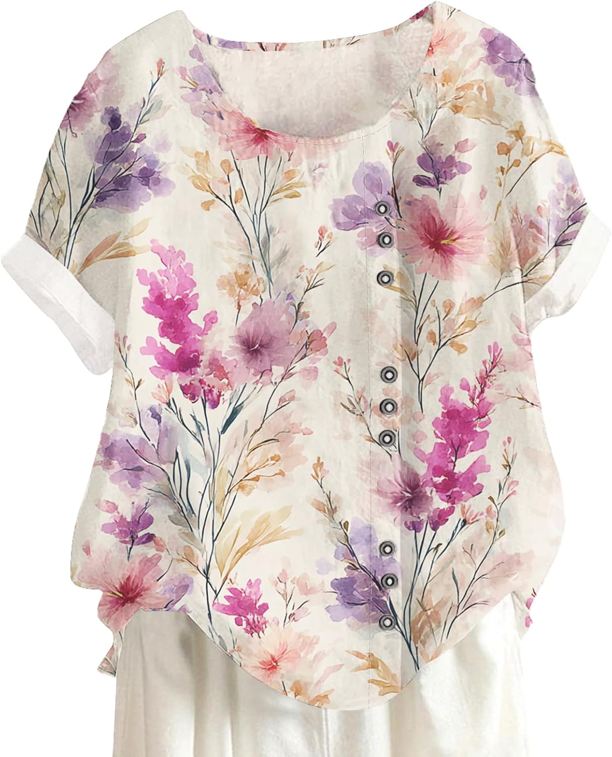Vintage Floral T-Shirt for Women Short Sleeve Casual Lightweight Tops Boho Wildflower Graphic Loose Fit Tees