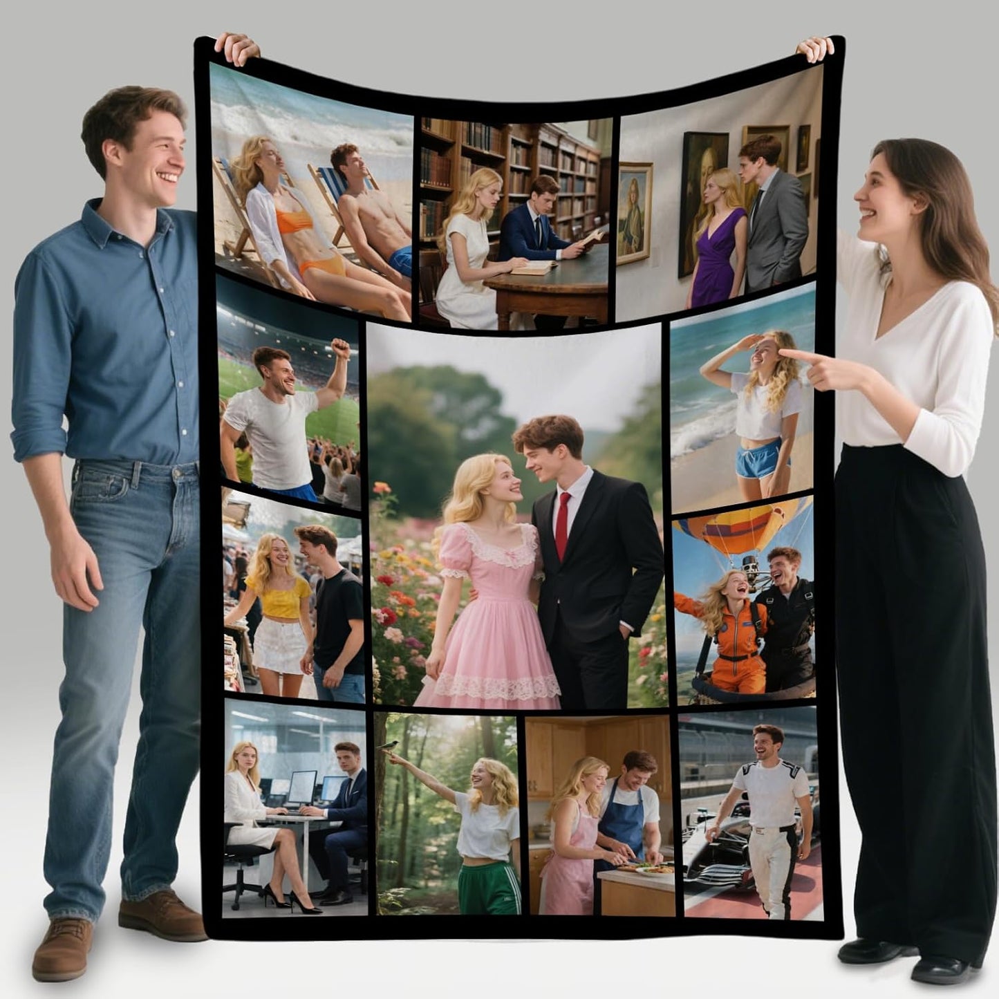 Custom Blanket with Picture，Customized Blankets with Photo Collage，Personalized Throw Fleece 12 Image Blanket Gifts for Adults Mothers Fathers Birthday Girlfriend Couples