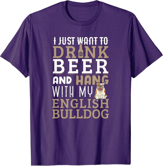 English Bulldog Dad T-Shirt Funny Dog Lovers & Beer T-Shirt for Men Women