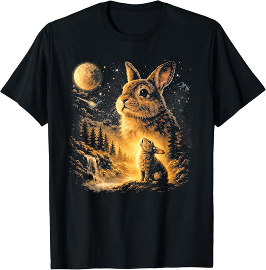 Vintage Howling Bunny to The Moon Retro 90s Funny Rabbit T-Shirt