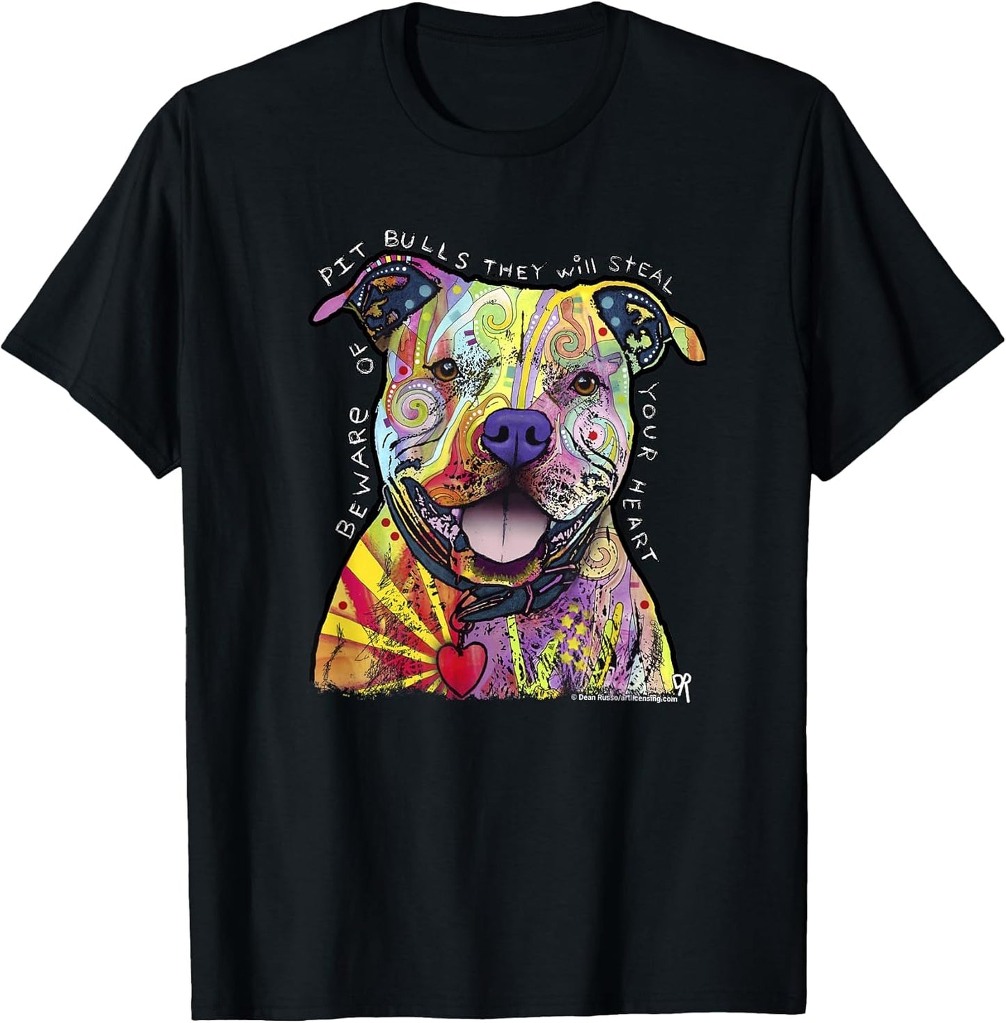 Beware of Pit Bulls, Dean Russo Pitbull Original - Dog Lover T-Shirt Small