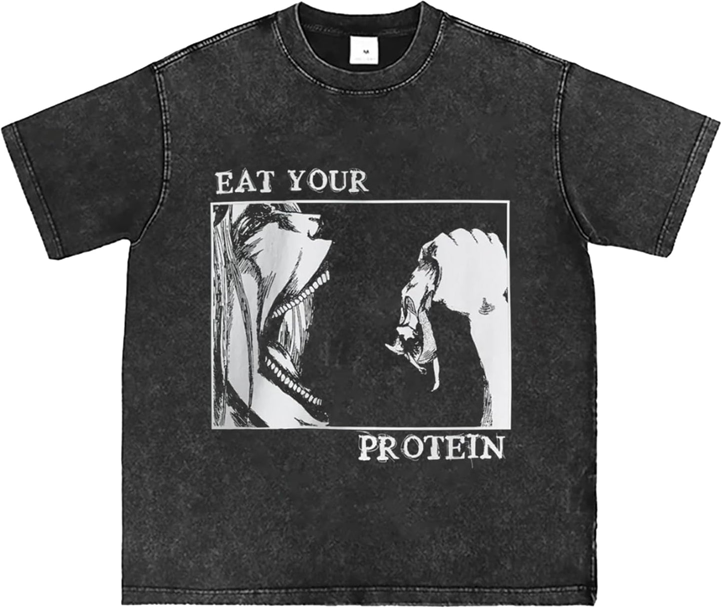 Retro AOT T-Shirt Eat Your Protein Shirt Japanese Anime Pattern Tee