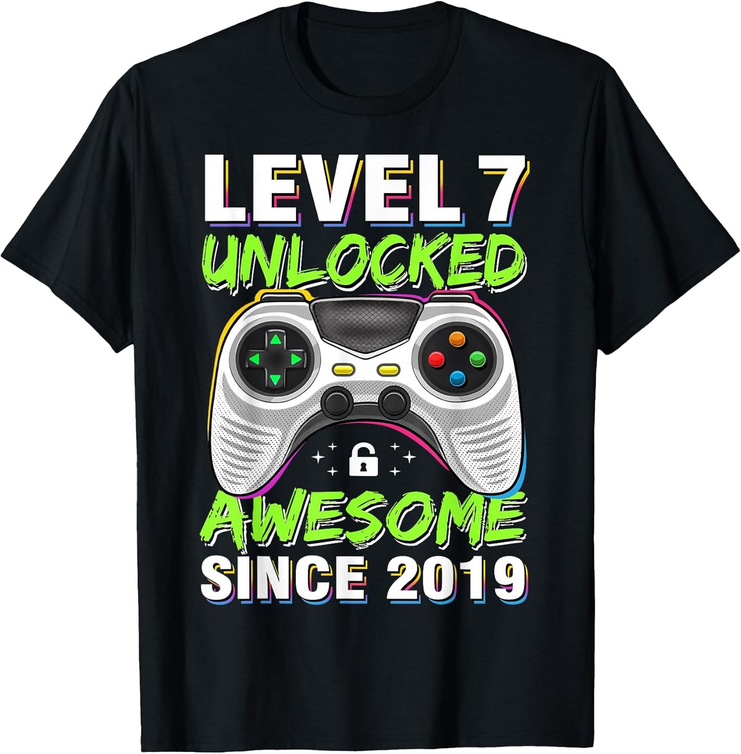 Level 7 Unlocked Awesome Since 2019 7th Birthday Gaming Boys T-Shirt