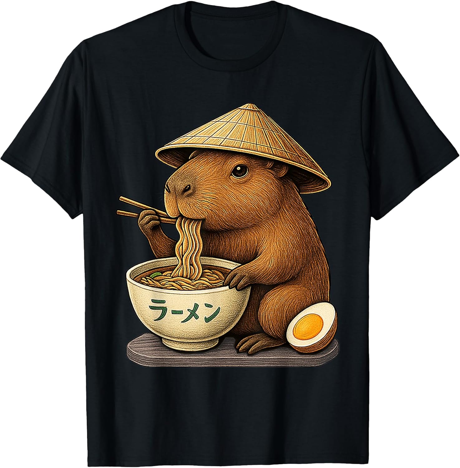 Capybara Eating Japanese Ramen Kawaii Anime tee Funny Kids T-Shirt