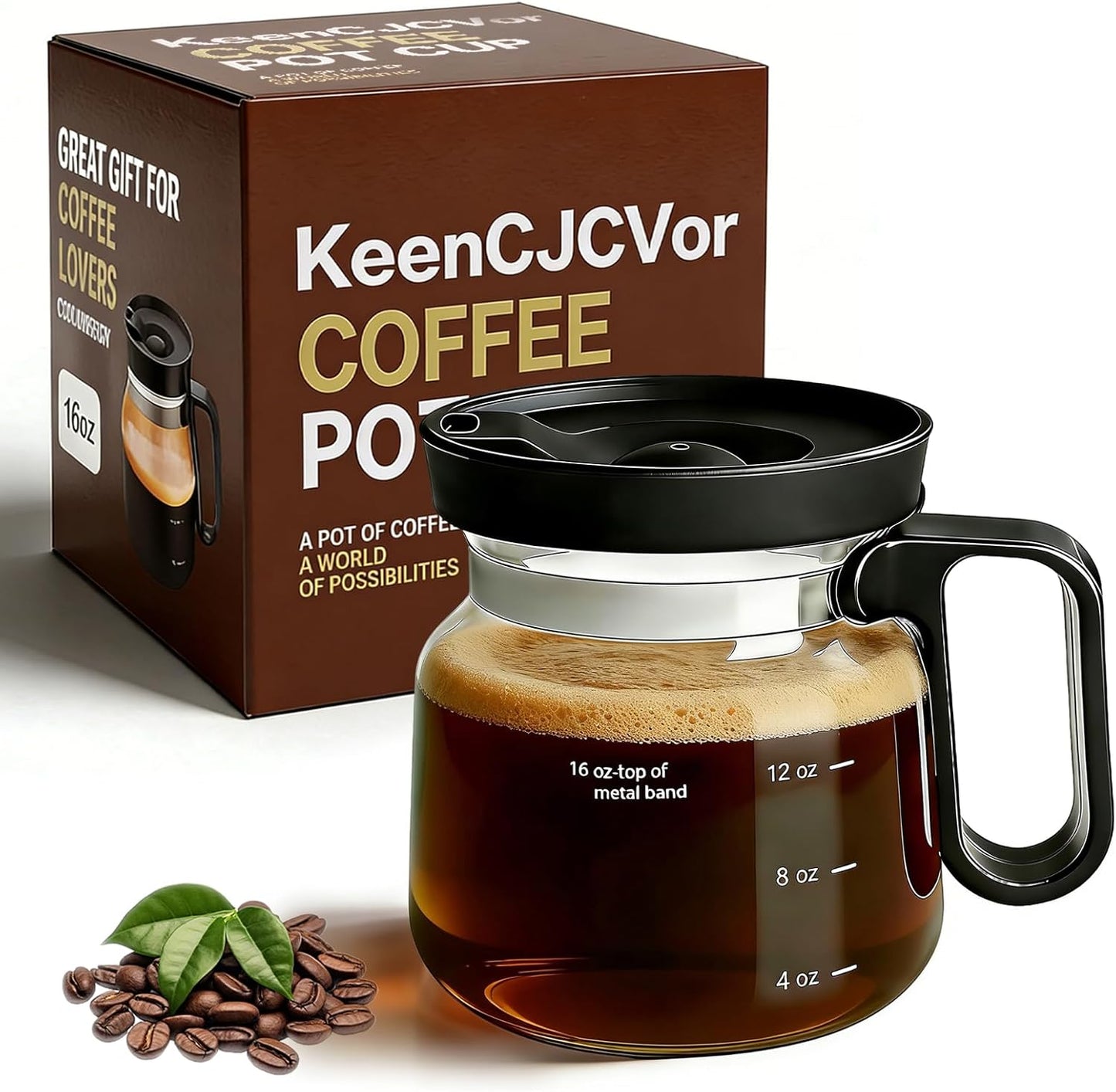 16 Oz Glass Mini Coffee Pot Mug with Spill Proof Lid, Heatproof Clear Coffee Pot Cup, Novelty Coffee Mug for Travel & Office, Ideal for Coffee Lovers (1 Pack)