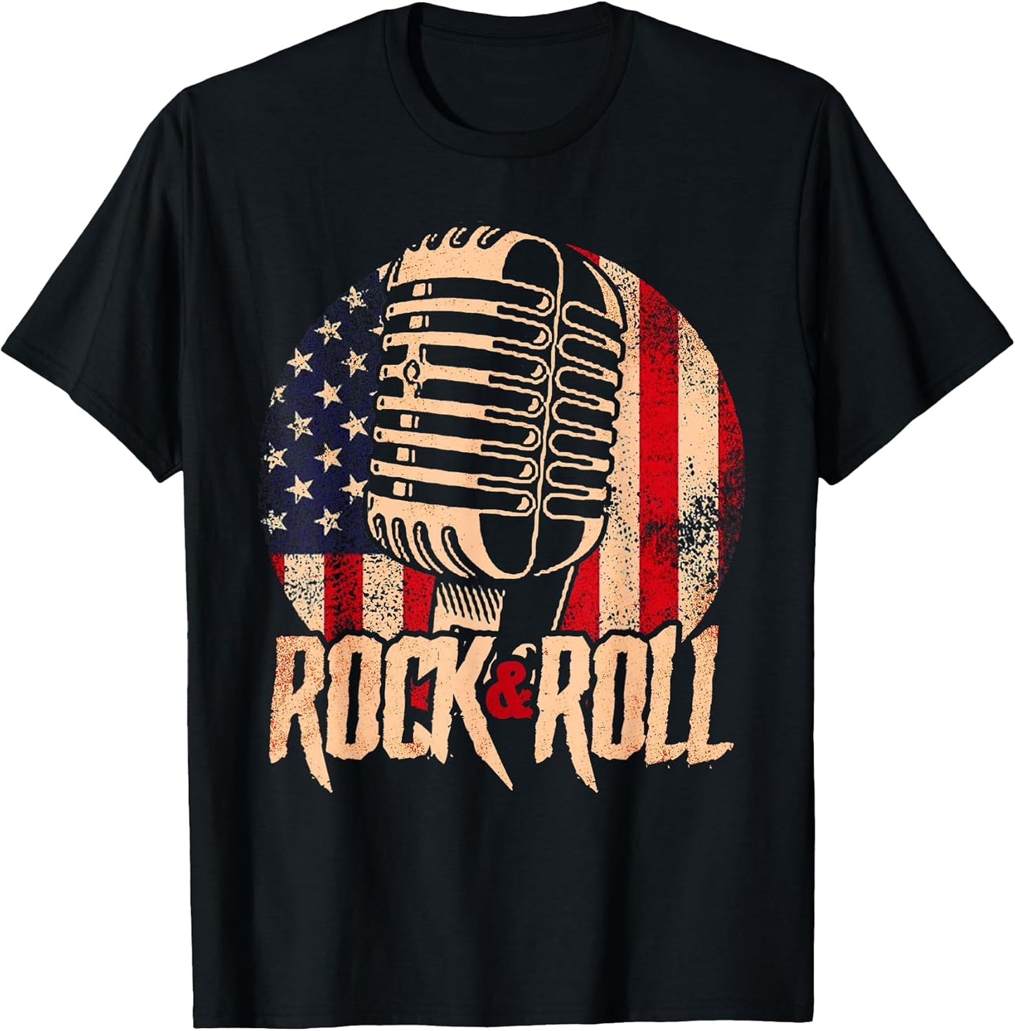 Vintage Rock and Roll Music Retro Rock'n'Roll American Flag T-Shirt for Women Men