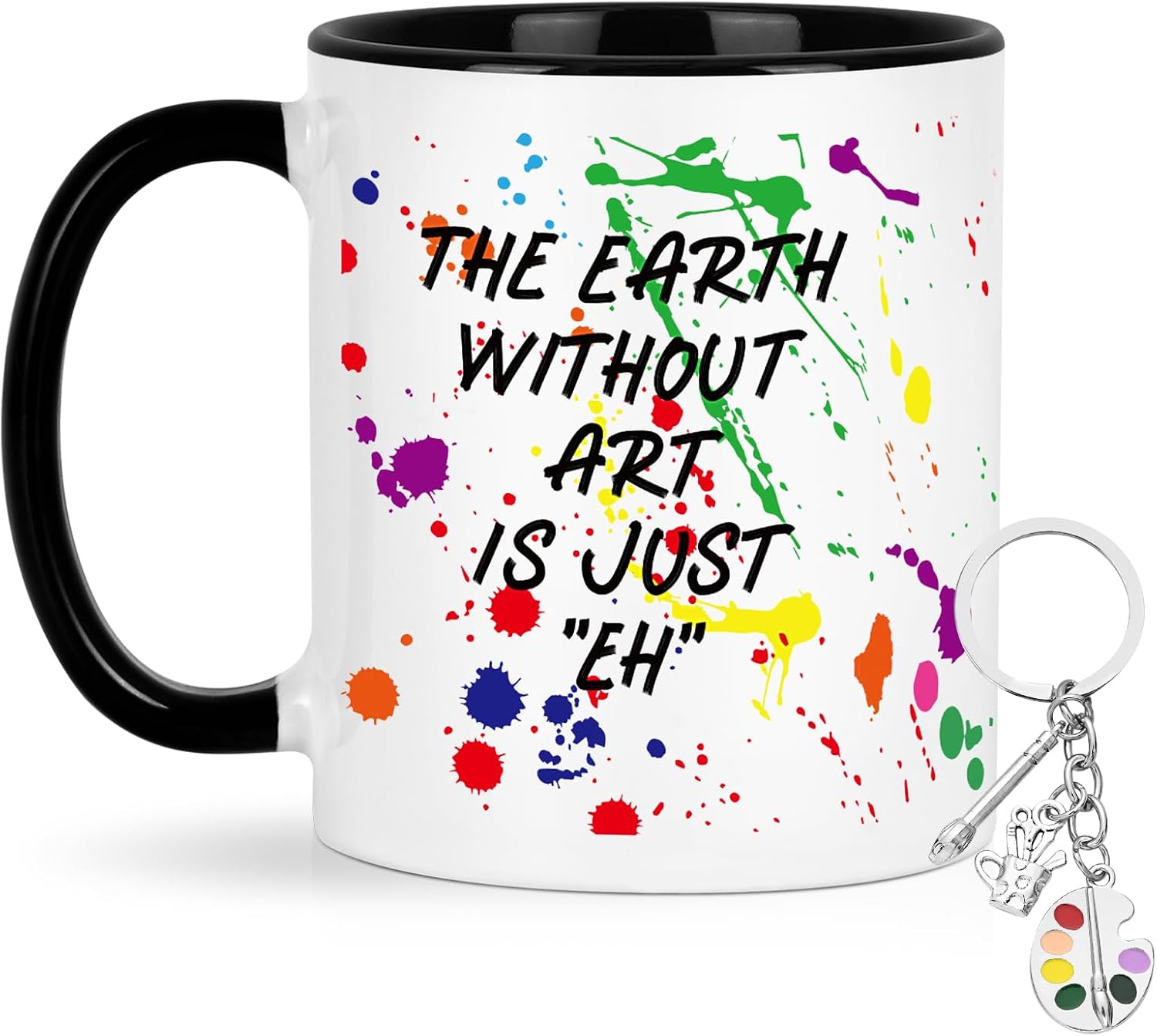 Cabtnca Art Teacher Appreciation Gifts, The Earth Without Art is Just Eh Funny Coffee Mug 11 Oz with Artist Paint Palette Keychain, Christmas Birthday Gift for Artists Teachers, Students