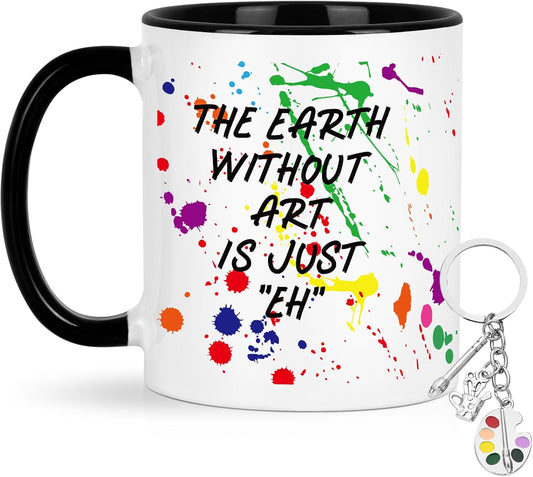 Cabtnca Art Teacher Appreciation Gifts, The Earth Without Art is Just Eh Funny Coffee Mug 11 Oz with Artist Paint Palette Keychain, Christmas Birthday Gift for Artists Teachers, Students