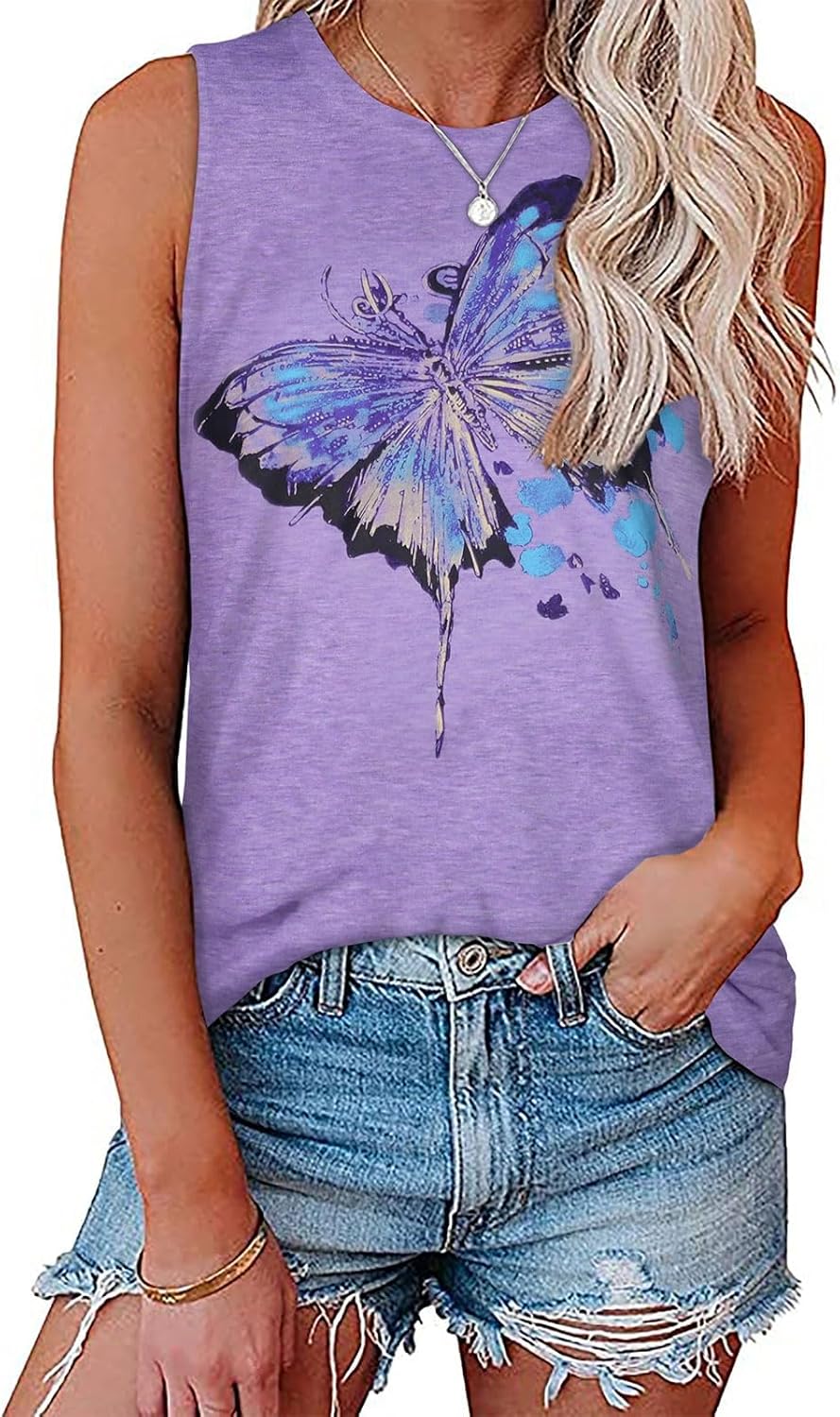Womens Tank Tops Summer Casual Crew Neck Sleeveless Top Loose Fit Basic Tunic Shirts 2026