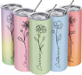 Custom Initial Tumbler, Personalized 20 Oz Monogrammed Cup, Customized Flower Coffee Tumblers with Lids and Straws, Birthday GIFs for Women, Girlfriends, Wife (20OZ Skinny Birth Flower)