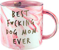 Dog Mom Gifts - Best Dog Mom Ever - Funny Birthday Gift For Dog Lovers Women - Gag Gifts for New Puppy Fur Baby Owners - Fur Mama Presents, Pitpull Pug - Cute Pink Marble Mug, 11.5oz Coffee Cup