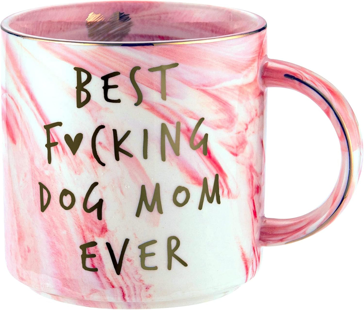 Dog Mom Gifts - Best Dog Mom Ever - Funny Birthday Gift For Dog Lovers Women - Gag Gifts for New Puppy Fur Baby Owners - Fur Mama Presents, Pitpull Pug - Cute Pink Marble Mug, 11.5oz Coffee Cup