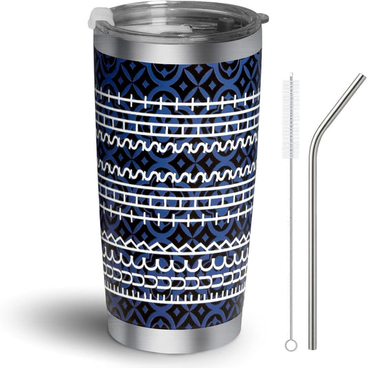 20oz Hidden Message Coffee Tumbler, White Elephant Gifts for Adults, Funny Stainless Steel Travel Mug, Gag Gift for Coworkers, Novelty Office Gift for Women, Men, Friends (Blue Pattern)