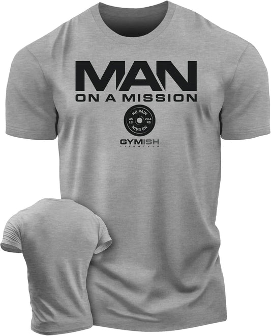 Man on Mission Workout Shirts for Men, Motivational Gym Funny Lifting T-Shirts