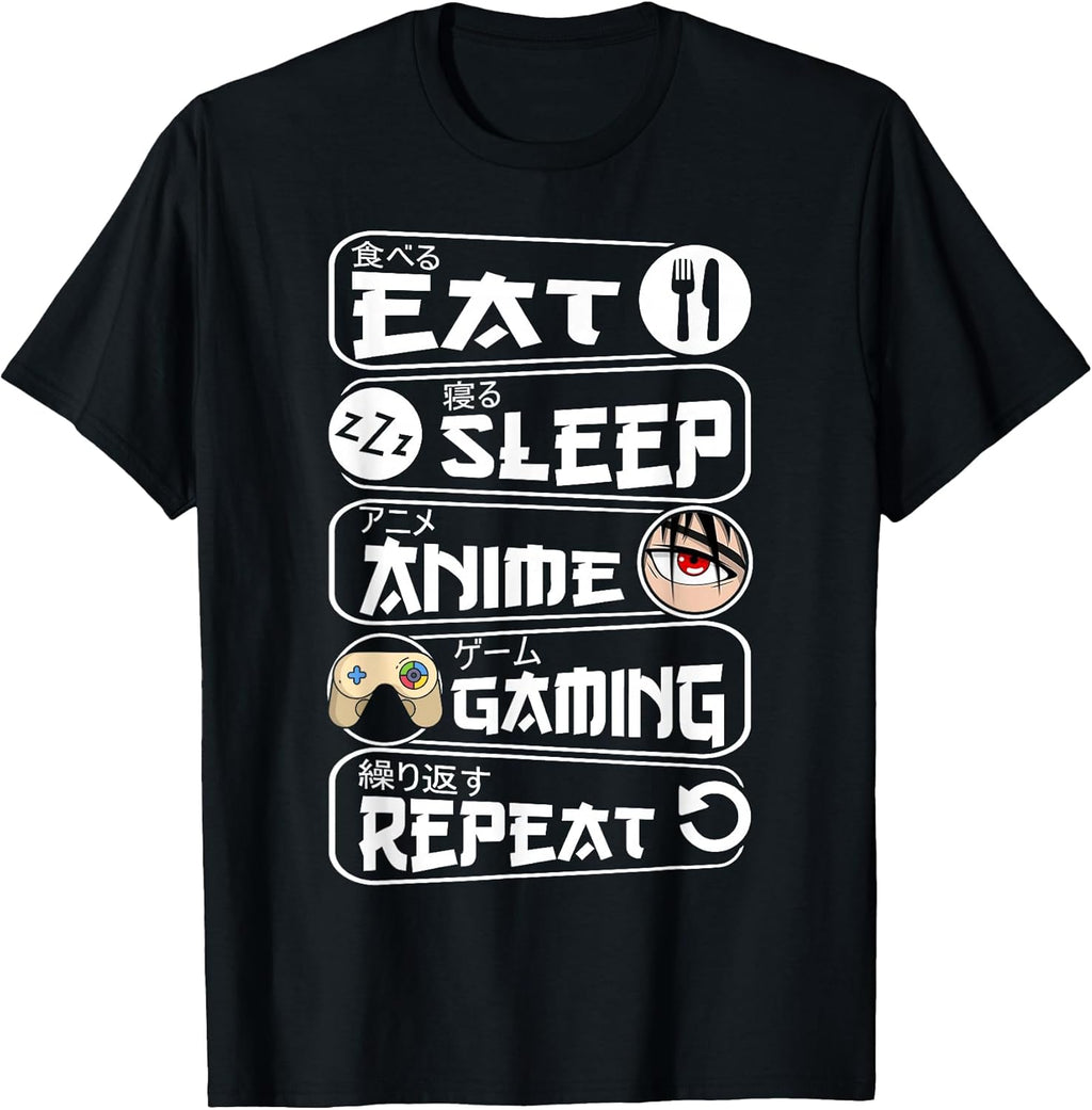 Eat Sleep Anime Gaming Shirt Repeat Kawaii Anime Gamer T-Shirt
