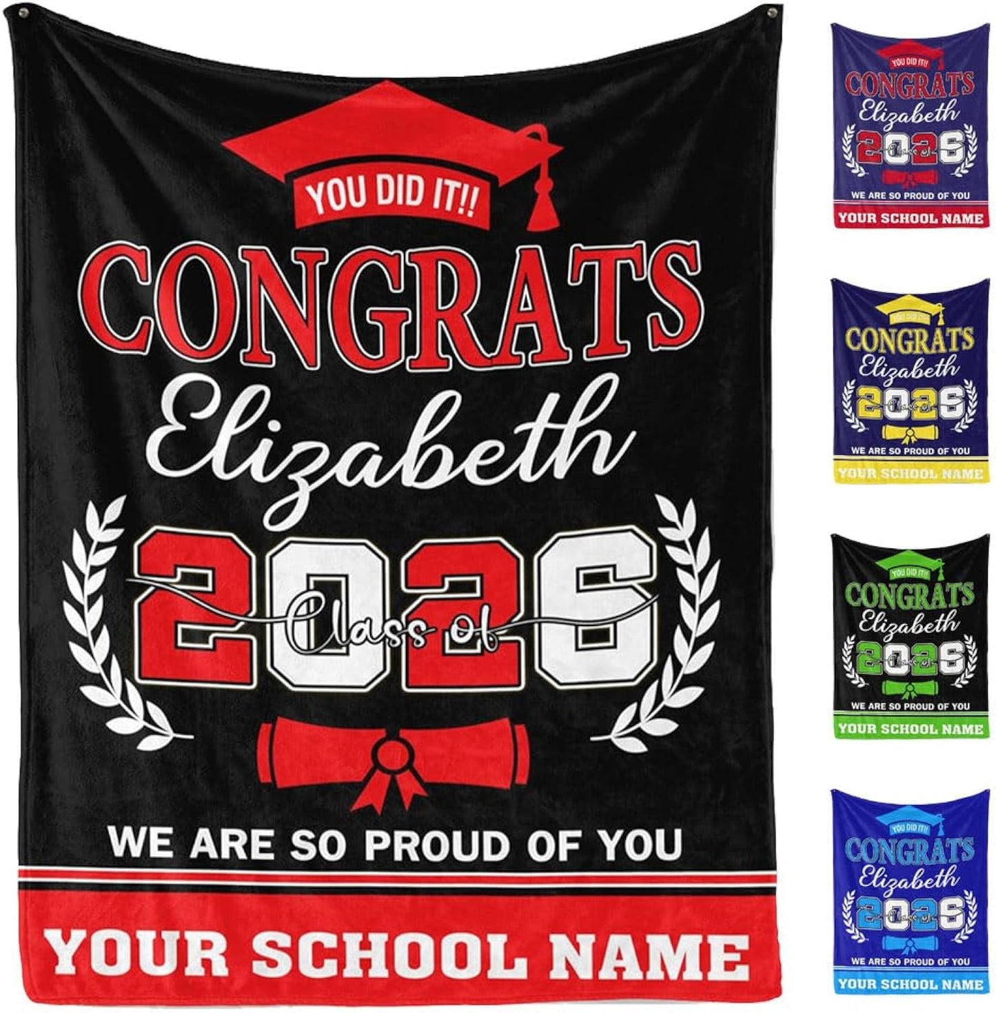 AISENIN Personalized Graduation Blanket with Photo for Class of 2026, Custom College Graduation Gifts, Graduate Blanket 2026 Personalized