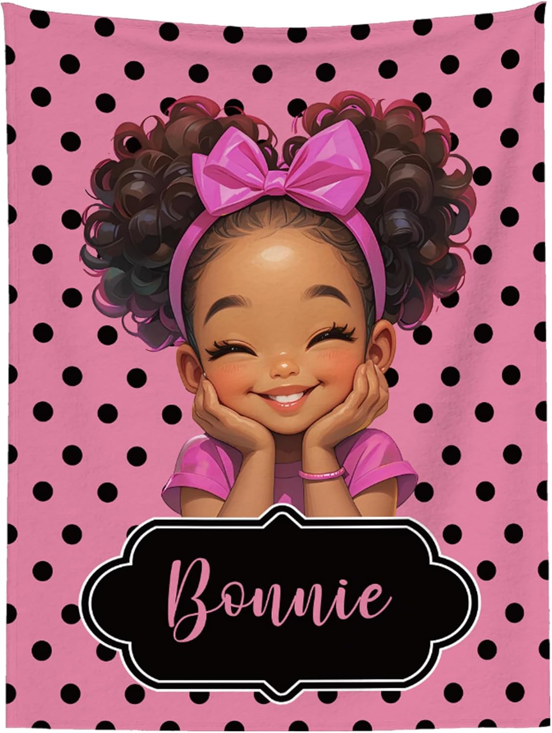 BYFDIY Personalized Cartoon Blankets for Girls Polka Dots Custom Name African American Throw Blanket for Daughter Christmas Birthday Gifts for Granddaughter 8 Designs 5 Sizes