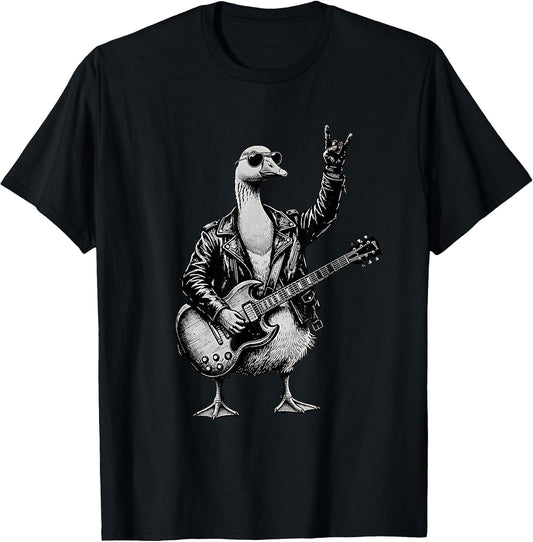 Funny Rock Music Band Goose Playing Guitar Retro Graphic T-Shirt