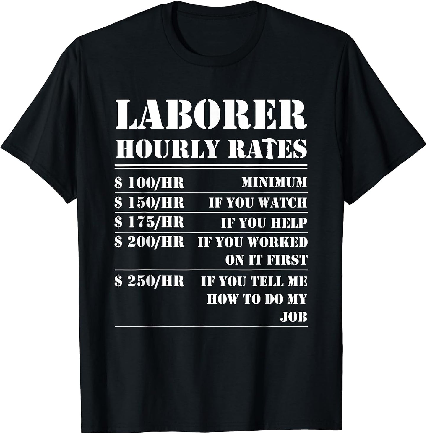 Laborer Hourly Rate Funny Construction Site Labor Workers T-Shirt