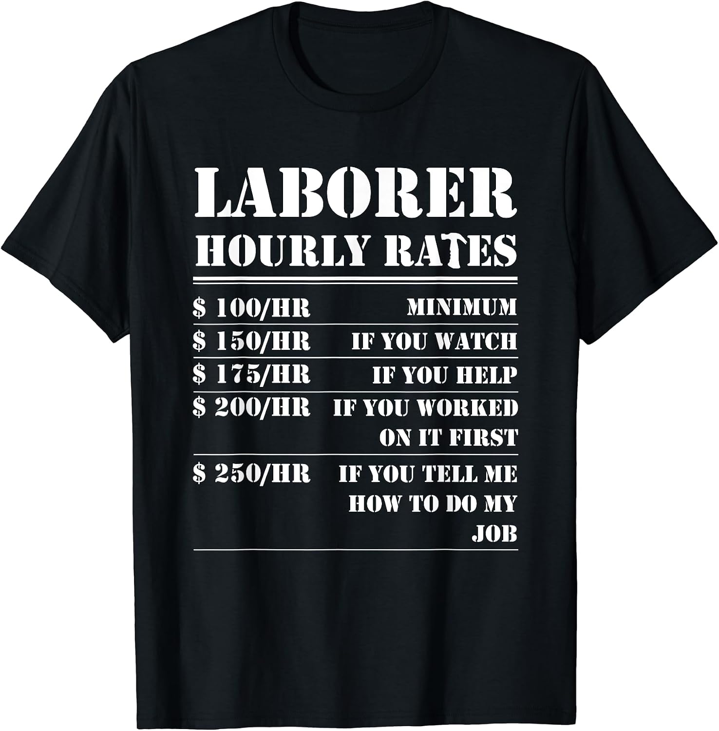 Laborer Hourly Rate Funny Construction Site Labor Workers T-Shirt