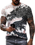 Mens Cool Chinese Loong T-Shirt Tops 2024 Novelty Ink Painting Print Short Sleeve Crewneck Fashion Soft Outwear