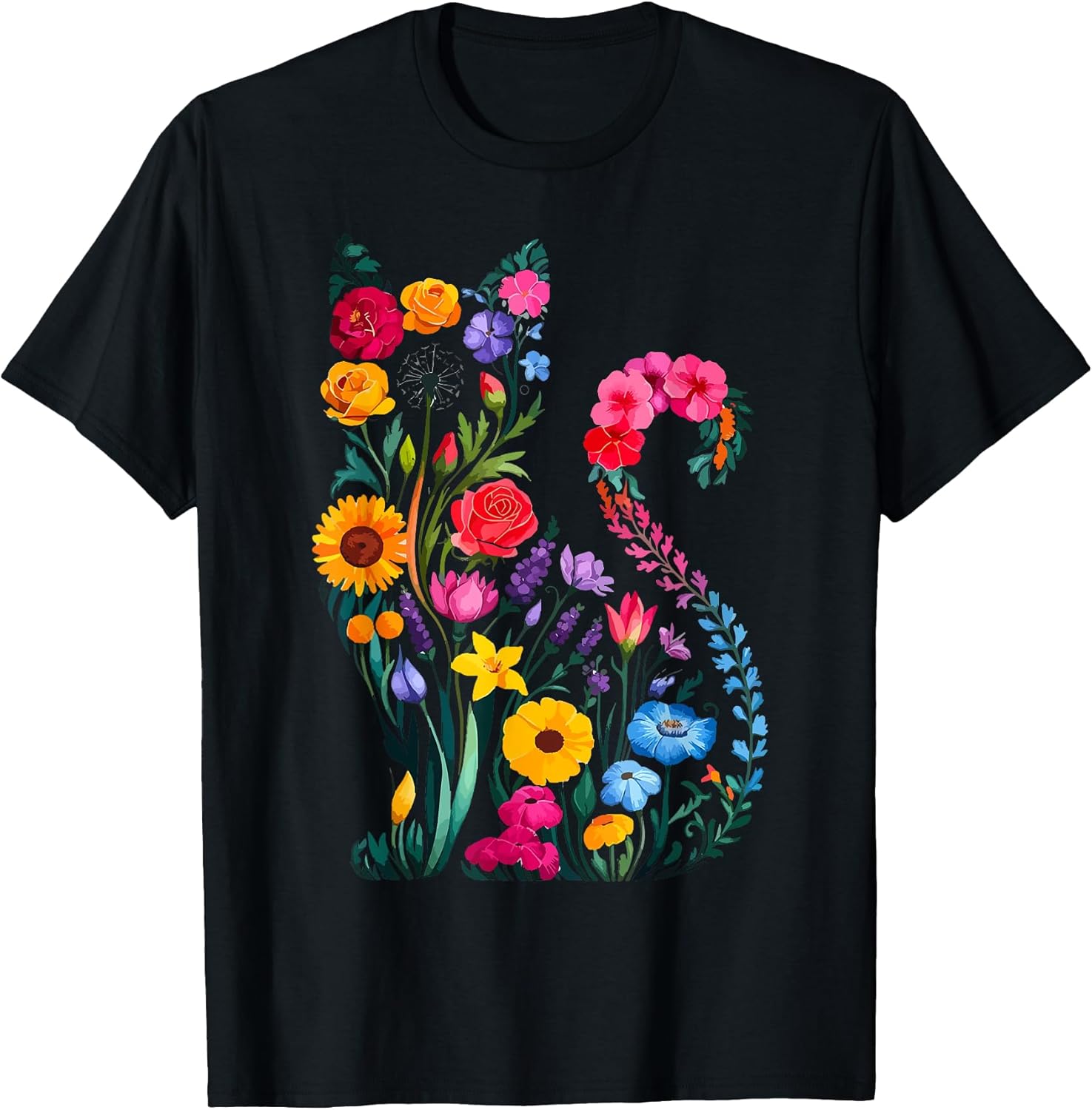 Cat Colorful Floral Patterns Vintage Flowers Art