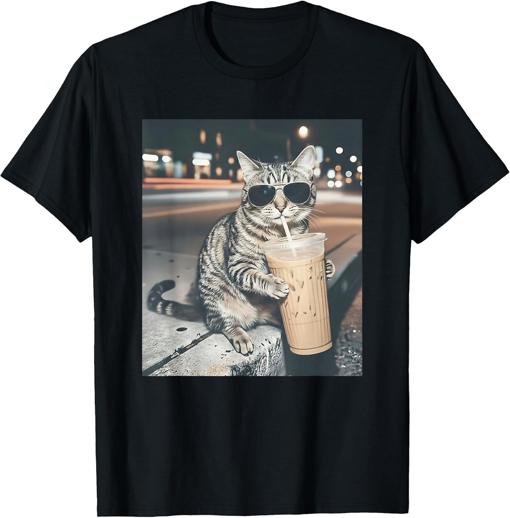 Funny Cat Drinking Coffee Funny Animal Clothing