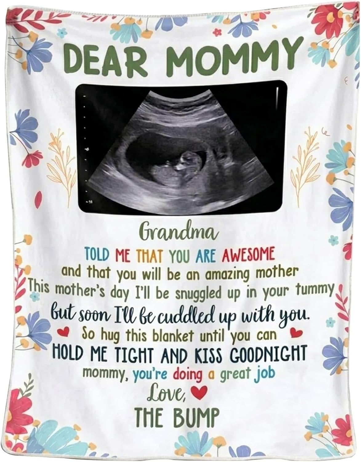 GABITA Dear Mommy Personalized Ultrasound Blanket – First Mothers Day for Mom to Be, First Mother's Day Blanket, Custom Photo Blankets, 1st for Mommy, New Pregnancy Gift for Mom new1