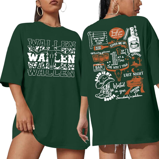 Cow Skull Women Oversized Shirt Country Music T-Shirt Vintage Western Graphic Tee 80 90s Music Lover Short Sleeve Top
