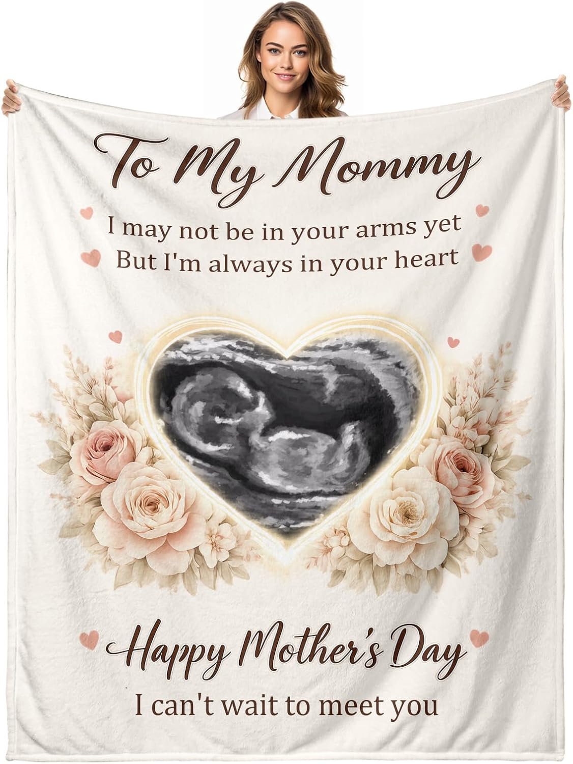 Personalized Baby Ultrasound Picture Blankets Custom New Mom Mommy Gifts Mother's Day Pregnancy Gifts for First Time Mom Soft Mother to Be Throw Blankets for Wife from Husband (Heart Style)