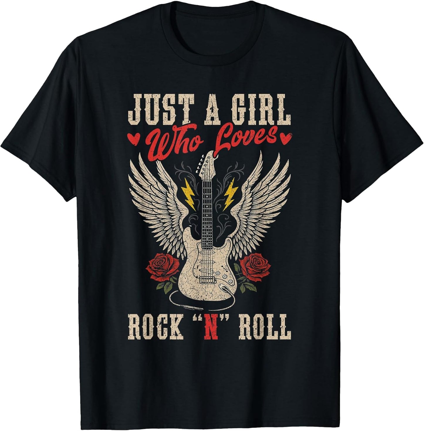 Just A Girl Who Loves Rock N Roll Guitar Rock Music Vintage T-Shirt
