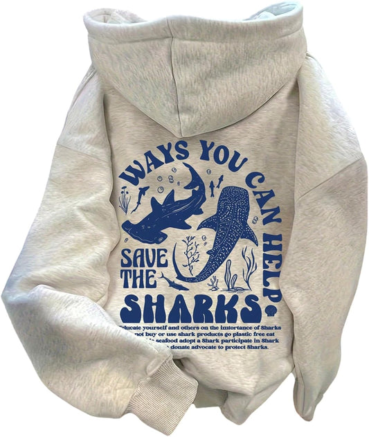 Women's Whale Shark Hoodie Graphic Oversized Ocean Beach Hoodie Sweatshirt Pullover