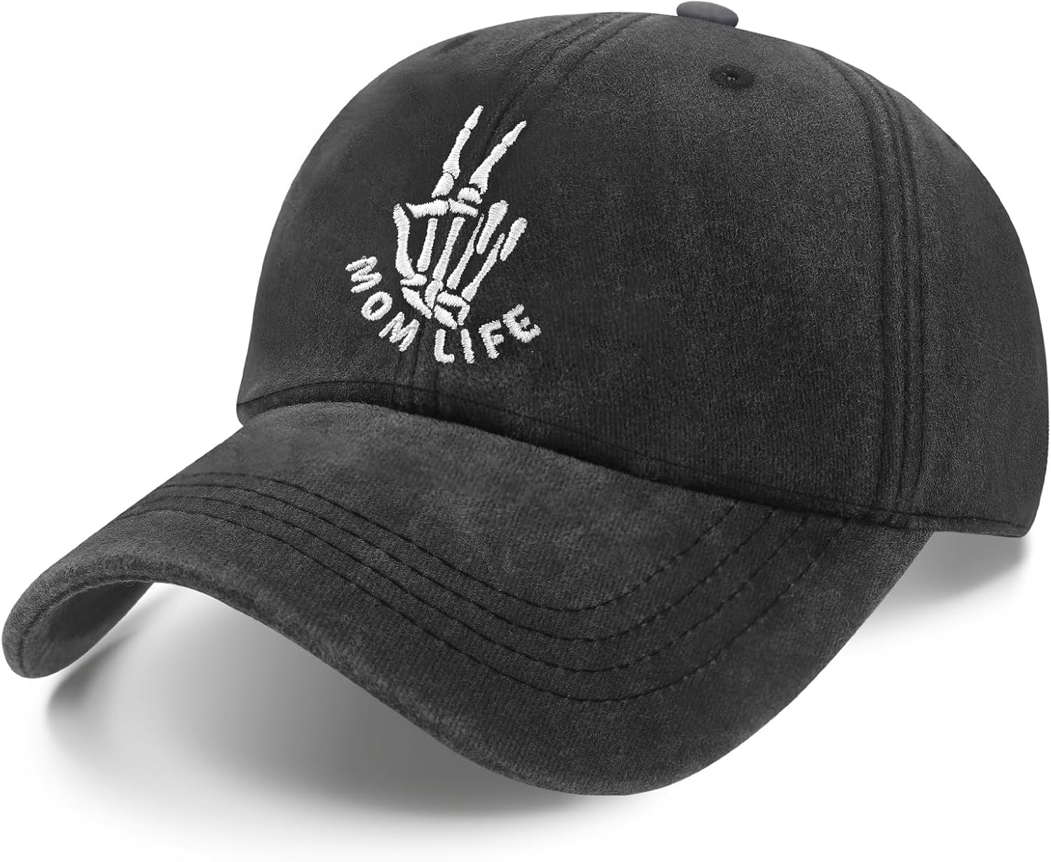 Mom Hat, for Mom Embroidered Adjustable Cotton Washed and Distressed Baseball Cap Black