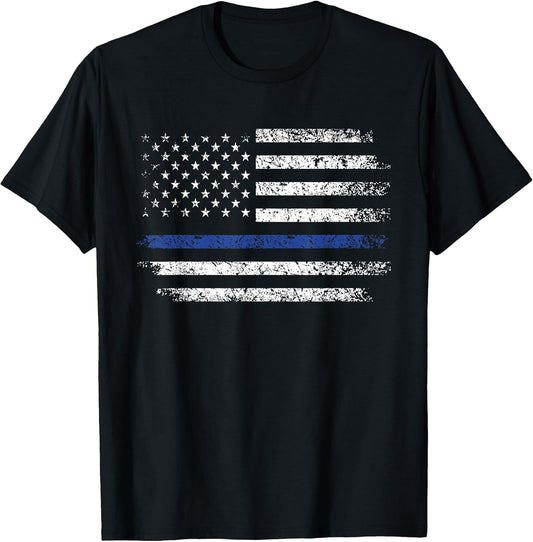 Police Apparel With Blue Line And American Flag