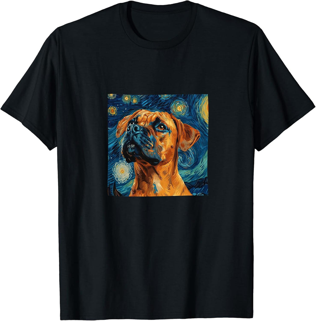 Boxer Dog Starry Night Van Gogh Style Graphic T-Shirt