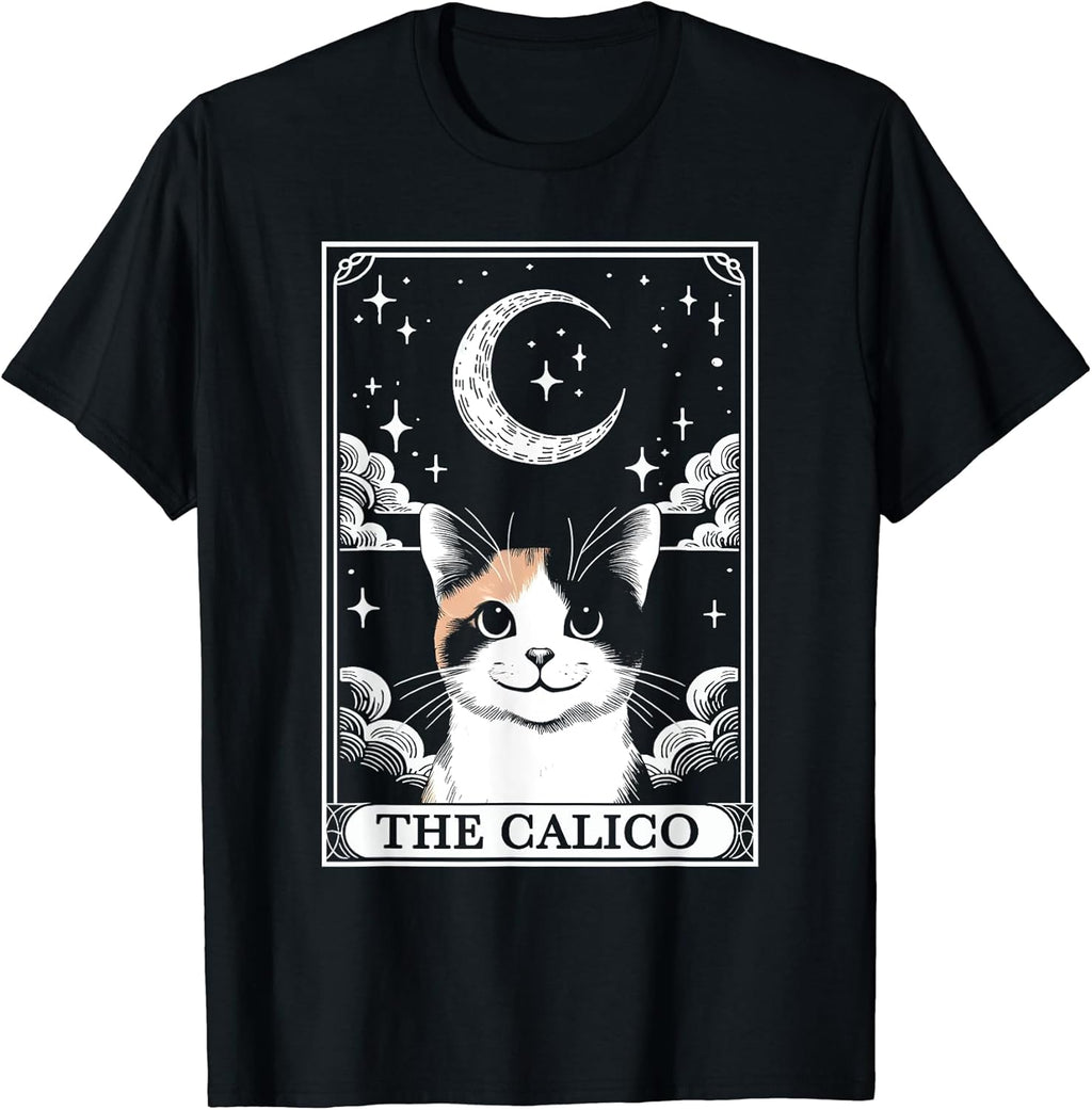 Tarot Card Vintage Crescent Moon Calico Cat Mom Cat Lovers T-Shirt for Men Women Kids